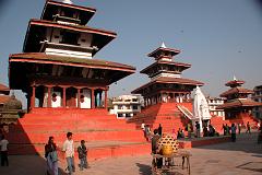 Kathmandu 02-1 Kathmandu Durbar Square Trailokya Mohan Narayan, Maju Deval and Narayan Temples Kathmandu Durbar Square is a complex of beautiful Hindu temples and shrines built in the 16th and 17th centuries in pagoda style embellished with intricately carved exteriors. Trailokya Mohan Narayan, Maju Deval and Narayan Temples shine in the early morning sun. Trailokya Mohan Narayan Temple (1690) stands on a five-stage plinth with three roofs and is dedicated to Vishnu.